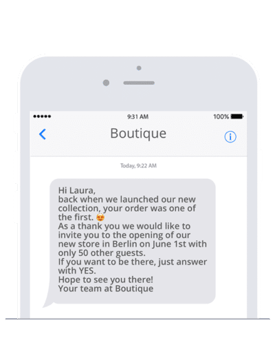 One example of a customer reactivation via SMS