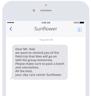 Remind parents of upcoming field trips via SMS at your day care center