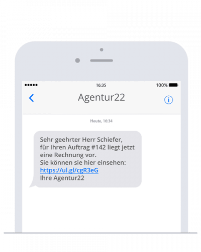 Beispiel einer automatisierten SMS mit Akaunting