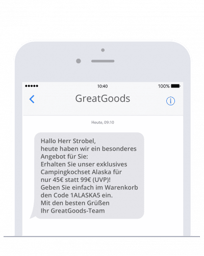 Eine SMS, die den Kunden darauf hinweist, dass ihre Bestellung versandt wurde